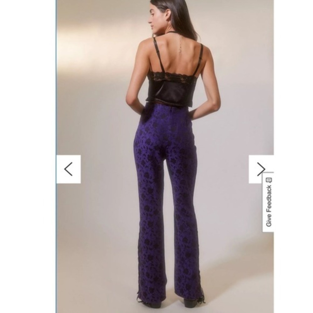 Urban Renewal Small Lace Up Flare Pant - Western Gothic Goth Brocade Purple Blk - Picture 7 of 8
